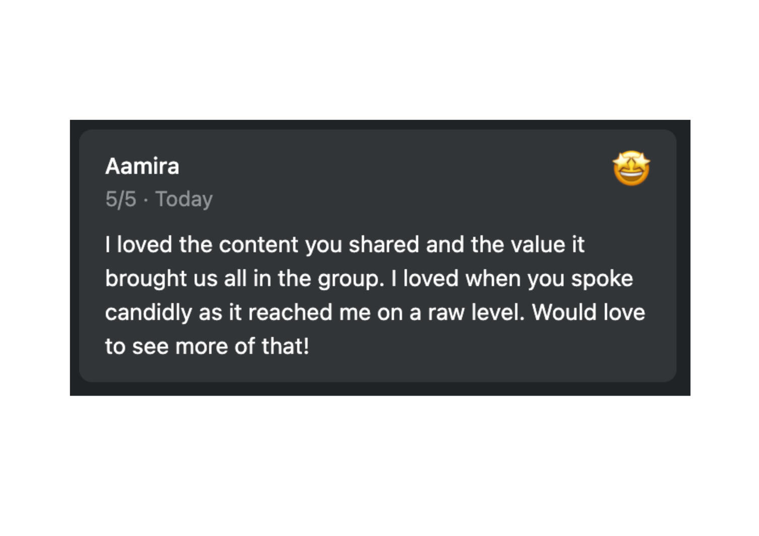 Aamira&#39;s testimonial